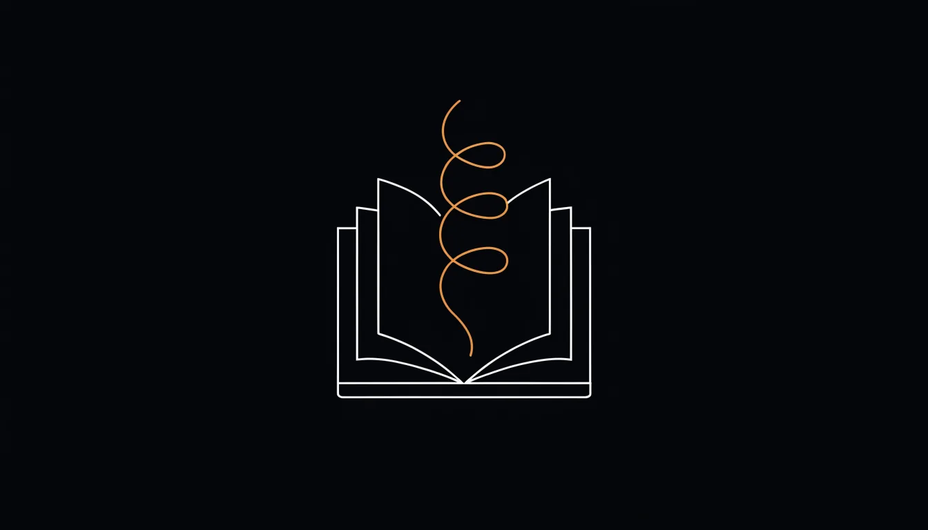 Illustration: Eine Figur hält ein aufgeschlagenes Buch, eine Gedankenspirale hebt sich amber-leuchtend von den anderen ab.